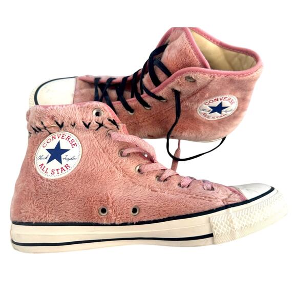 CONVERSE PINK FUR HIGH TOP SNEAKERS WITH STITCHING SZ 8 BARBIECORE - Picture 1 of 9